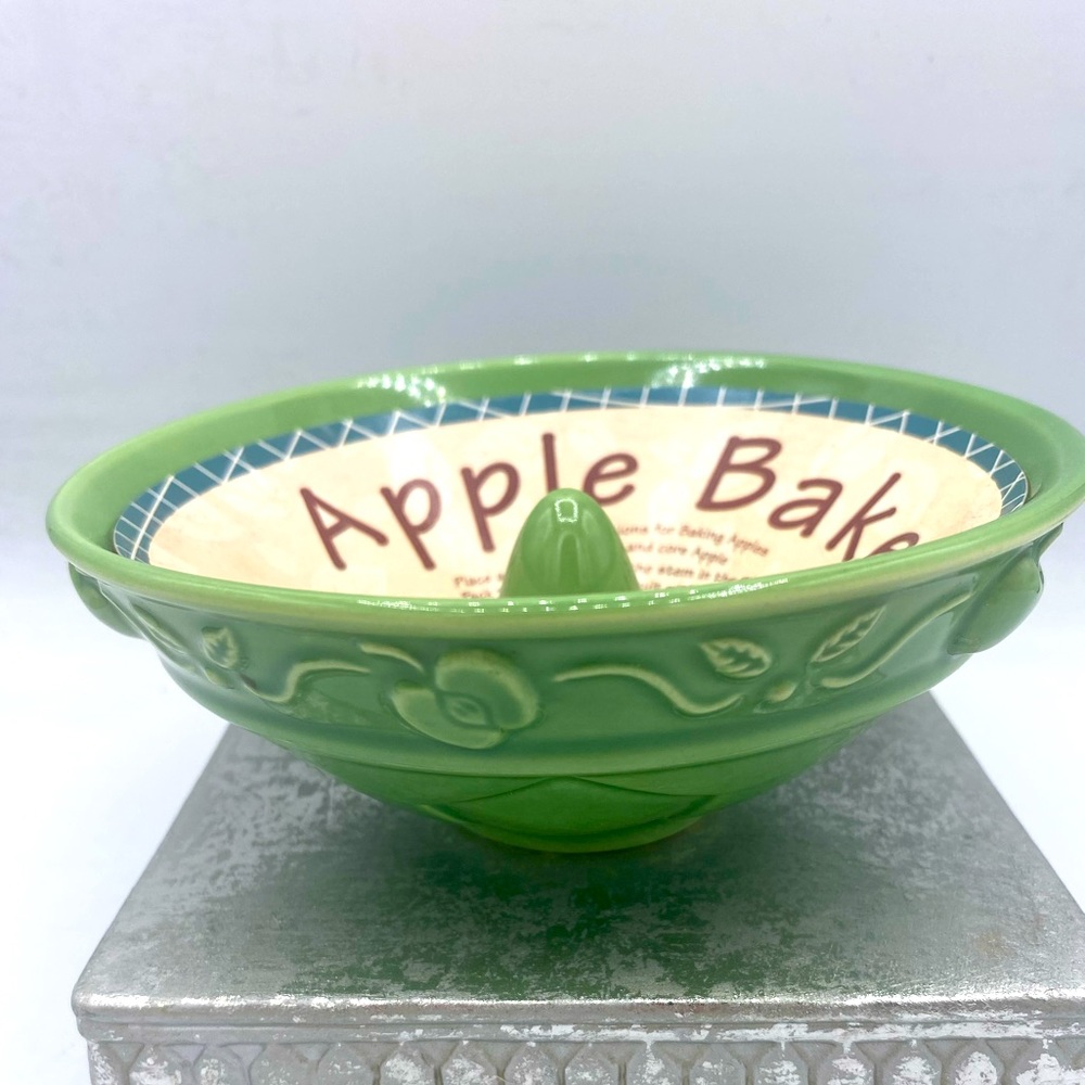 Apple Baker Green Ceramic Bowl Designed For Baking Apples Instructions Included